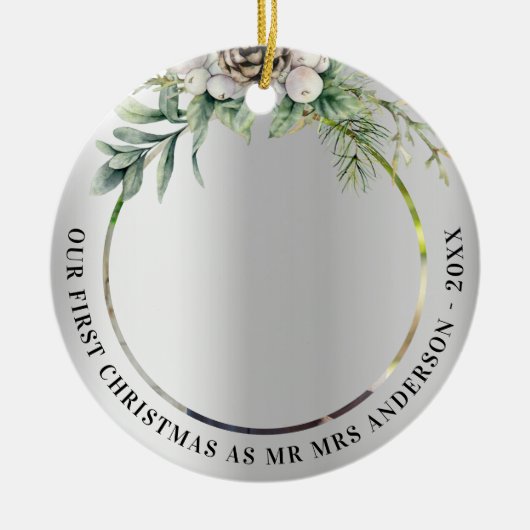 Kone greenery new weds 1st kerstfoto keramisch ornament (Voorkant)