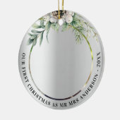 Kone greenery new weds 1st kerstfoto keramisch ornament (Links)