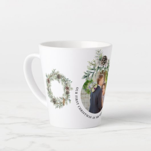 Kone greenery new weds 1st kerstfoto latte mok (Linkerhoek)