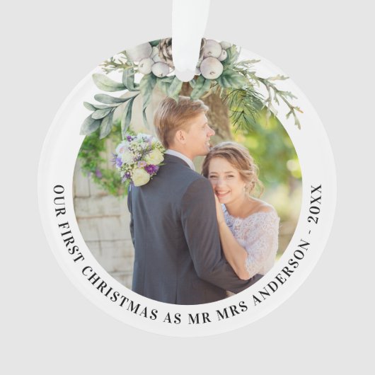 Kone greenery new weds 1st kerstfoto ornament (voorkant)