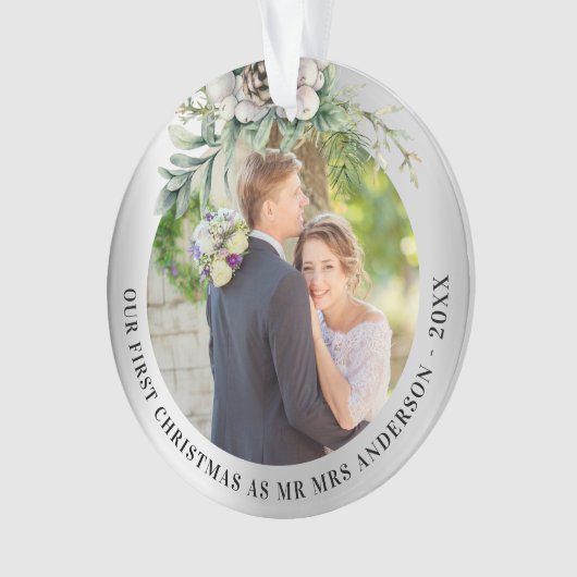 Kone greenery new weds 1st kerstfoto ornament (voorkant)