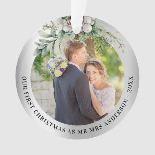 Kone greenery new weds 1st kerstfoto ornament (voorkant)