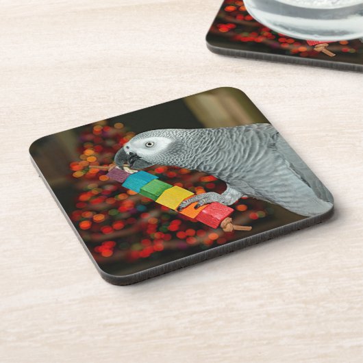 Kongo Afrikaanse grijze papegaai kerstboom Bier Onderzetter (Linkerzijde)