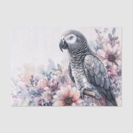 Kongo Grey Parrot Floral Waterverf Tissuepapier (Voorkant)