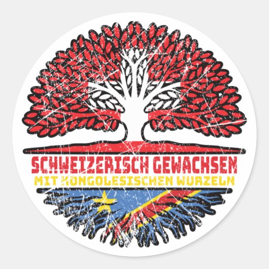 Kongo Kongolesisch Schweizer Schweiz Baum Wurzel Ronde Sticker (Voorkant)