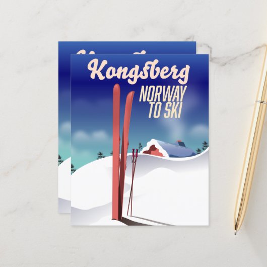 Kongsberg Noorwegen ski reisposter. (Voorkant / Achterkant in situ)