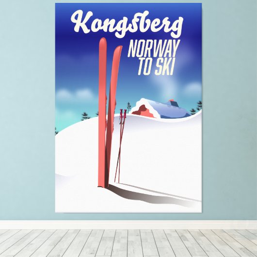 Kongsberg noorwegen skiposter. canvas afdruk (Insitu (Houten vloer))