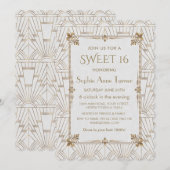 Königlijke Fleur-de-Lis Art Deco Goud Wit SWEET 16 Kaart (Voorkant / Achterkant)