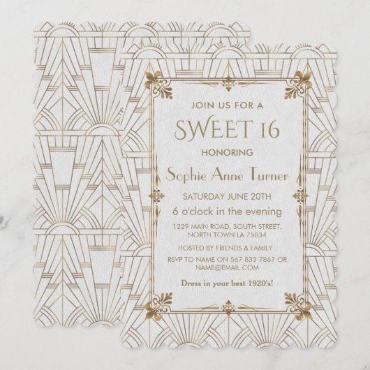 Königlijke Fleur-de-Lis Art Deco Goud Wit SWEET 16 Kaart (Voorkant / Achterkant)