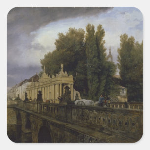 Konigsbrucke op Konigsstrasse, Berlijn, 1835 Vierkante Sticker