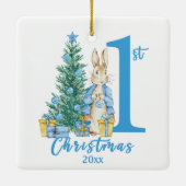 Konijn 1e eerste blauwe kerstvakantie keramisch ornament (Achterkant)