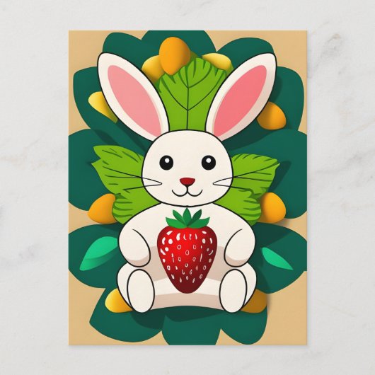 Konijn, Aardbei, Mandala, Postcrossing Briefkaart (Voorkant)