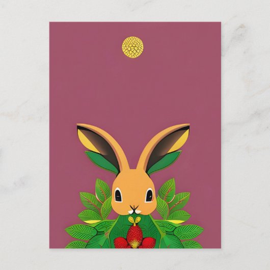 Konijn, Aardbei, Mandala, Postcrossing Briefkaart (Voorkant)