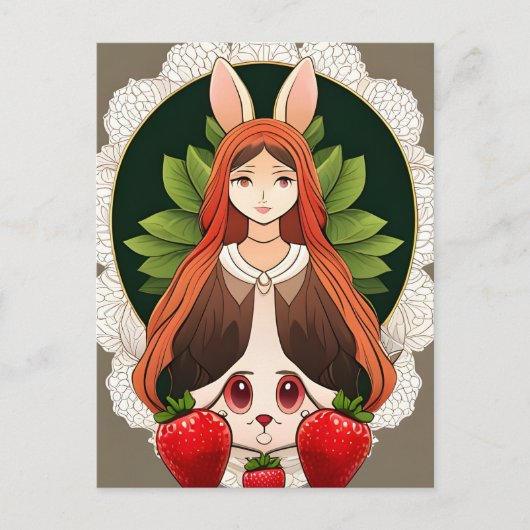 Konijn, Aardbei, Mandala, Postcrossing Briefkaart (Voorkant)