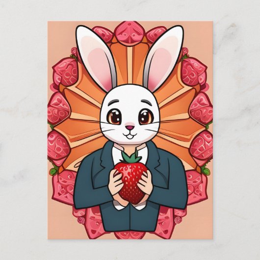 Konijn, Aardbei, Mandala, Postcrossing Briefkaart (Voorkant)