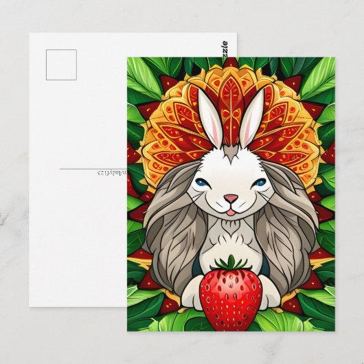 Konijn, Aardbei, Mandala, Postcrossing Briefkaart (Voorkant / Achterkant)