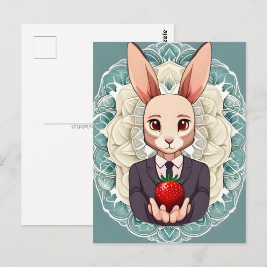 Konijn, Aardbei, Mandala, Postcrossing Briefkaart (Voorkant / Achterkant)