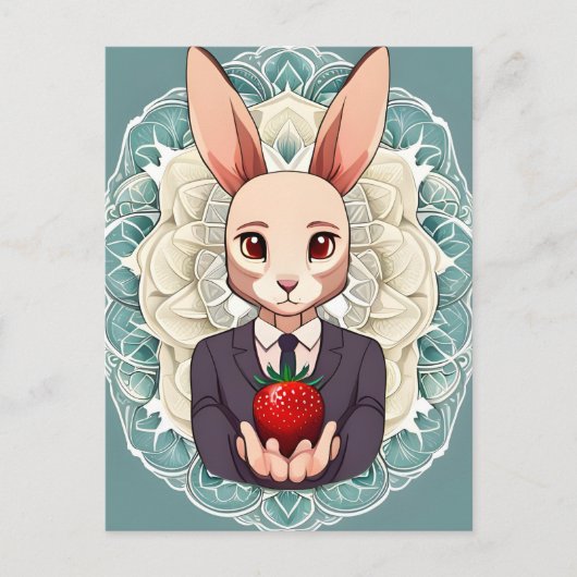 Konijn, Aardbei, Mandala, Postcrossing Briefkaart (Voorkant)