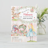 Konijn Alice Avonturen in Wonderland Baby shower Kaart (Staand voorkant)