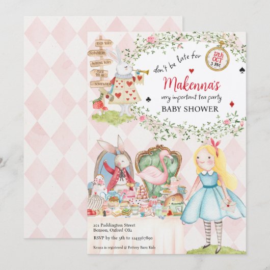 Konijn Alice Avonturen in Wonderland Baby shower Kaart (Voorkant / Achterkant)