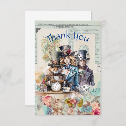 Konijn, Alice en Mad Hatter in Top Hats Bedankkaart (Voorkant / Achterkant)