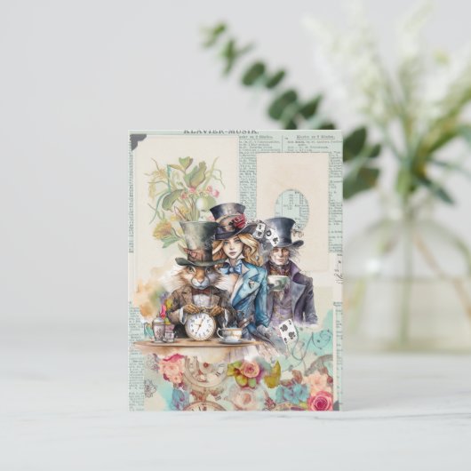 Konijn, Alice en Mad Hatter in Top Hats Briefkaart (Staand voorkant)
