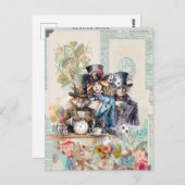 Konijn, Alice en Mad Hatter in Top Hats Briefkaart (Voorkant / Achterkant)