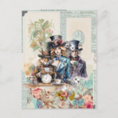 Konijn, Alice en Mad Hatter in Top Hats Briefkaart (Voorkant)