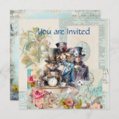 Konijn, Alice en Mad Hatter in Top Hats Kaart (Voorkant / Achterkant)