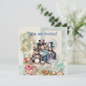 Konijn, Alice en Mad Hatter in Top Hats Kaart (Staand voorkant)