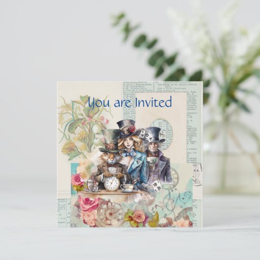 Konijn, Alice en Mad Hatter in Top Hats Kaart (Staand voorkant)