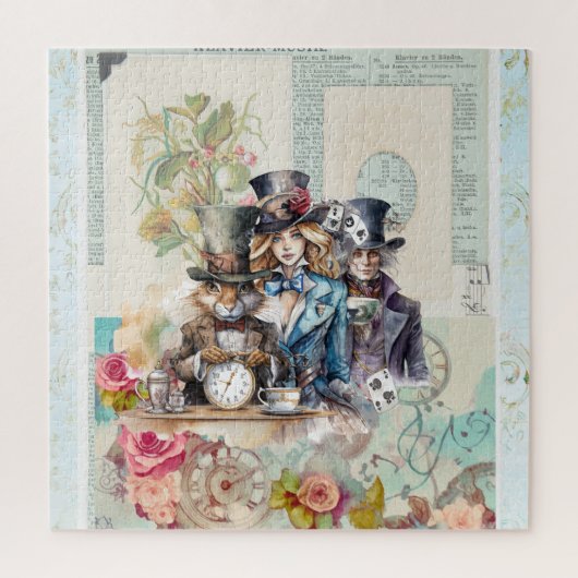 Konijn, Alice en Mad Hatter in Top Hats Legpuzzel (Verticaal)