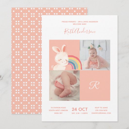 Konijn - Alphabet Monogram Cute Baby shower Kaart (Voorkant / Achterkant)