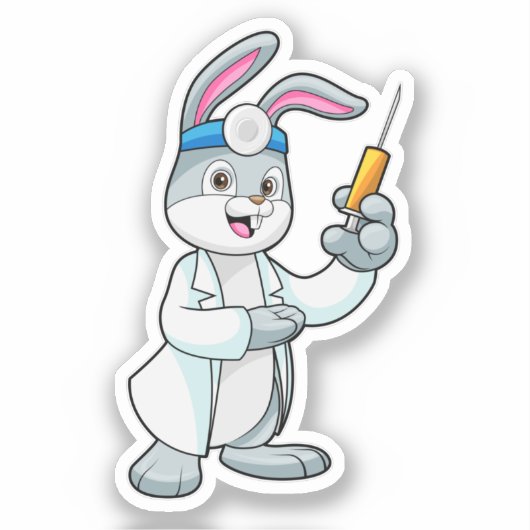 Konijn als arts bij vaccinatie met spuit sticker (Voorkant)