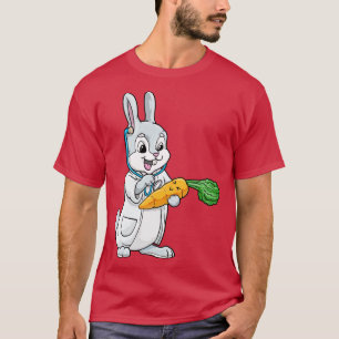 Konijn als arts met stethoscoop en wortel t-shirt