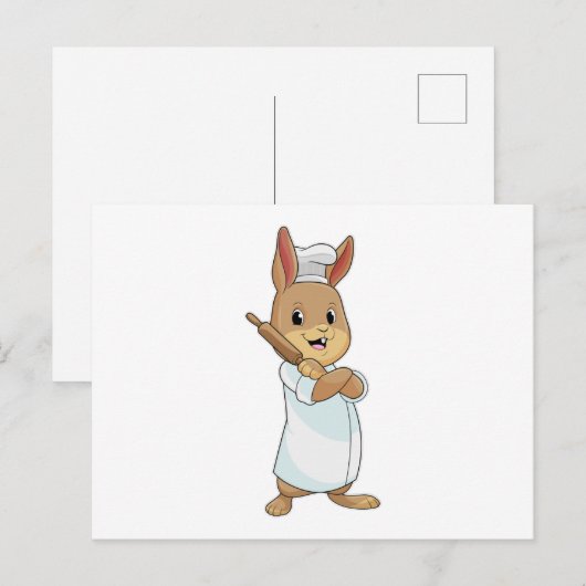 Konijn als bakker met deegroller briefkaart (Voorkant / Achterkant)