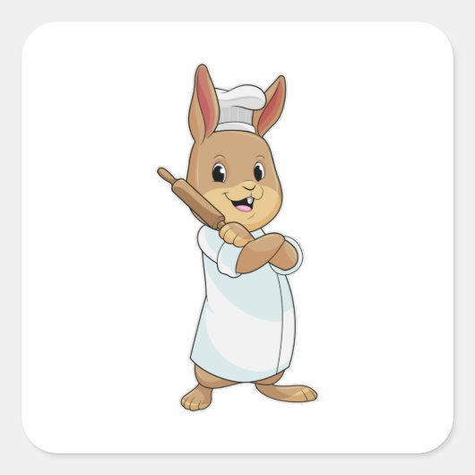 Konijn als bakker met rolpin vierkante sticker (Voorkant)