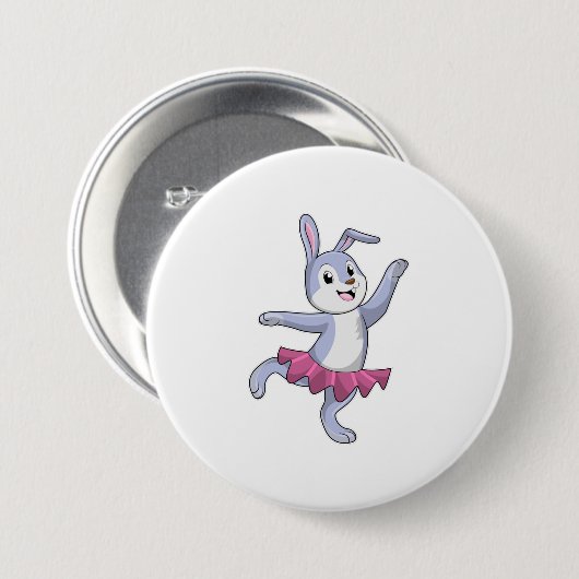Konijn als Ballerina in Ballet Ronde Button 7,6 Cm (Voorkant /achterkant)