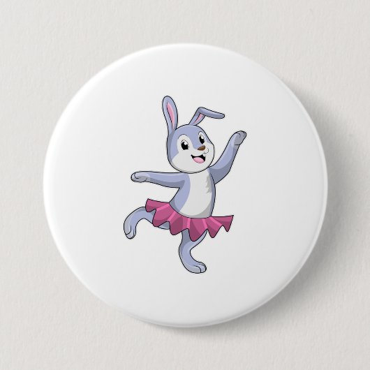 Konijn als Ballerina in Ballet Ronde Button 7,6 Cm (Voorkant)