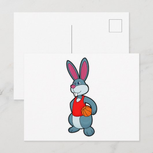 Konijn als basketballer met basketbal briefkaart (Voorkant / Achterkant)