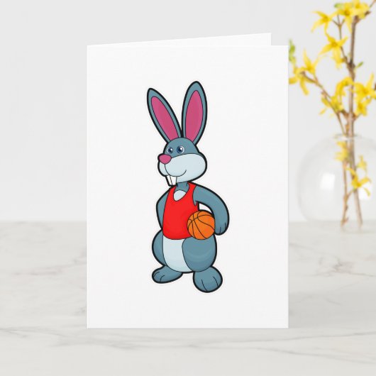 Konijn als basketballer met basketbal kaart (Gele Bloem)