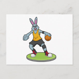Konijn als basketballspeler met basketbal briefkaart