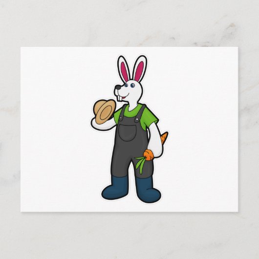 Konijn als boer met wortel en Pet Briefkaart (Voorkant)