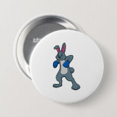 Konijn als bokser met boks handschoenen ronde button 7,6 cm (Voorkant /achterkant)