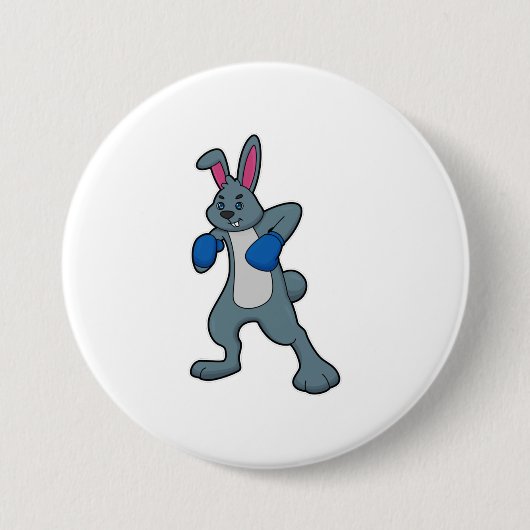 Konijn als bokser met boks handschoenen ronde button 7,6 cm (Voorkant)