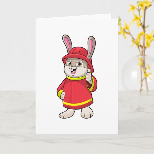 Konijn als brandweerman met helm kaart (Gele Bloem)