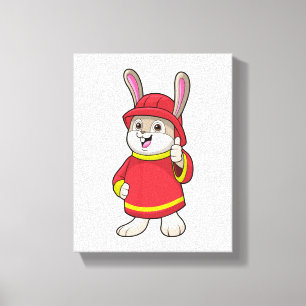 Konijn als brandweerman met Helmet Canvas Afdruk