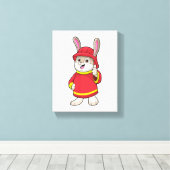 Konijn als brandweerman met Helmet Canvas Afdruk (Insitu (Houten vloer))