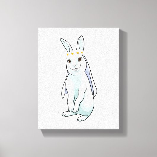 Konijn als bruid met bloemenkrans canvas afdruk (Voorkant)