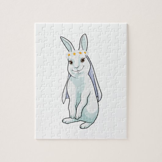 Konijn als bruid met bloemenkrans legpuzzel (Verticaal)